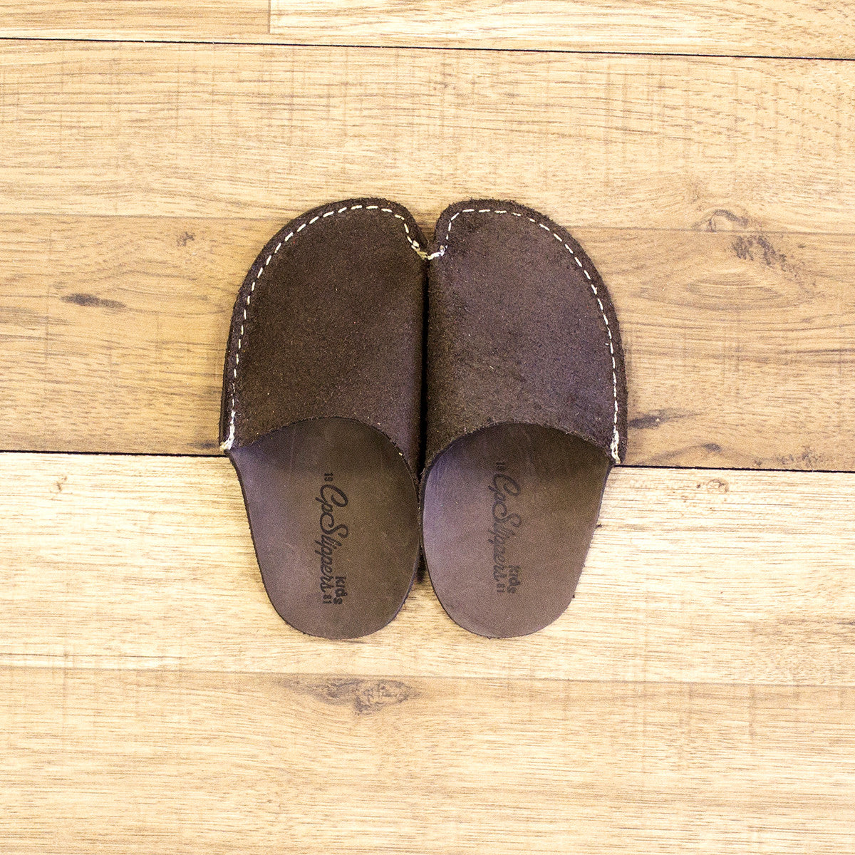 Brown Leather Kids Slipper - CP Slippers