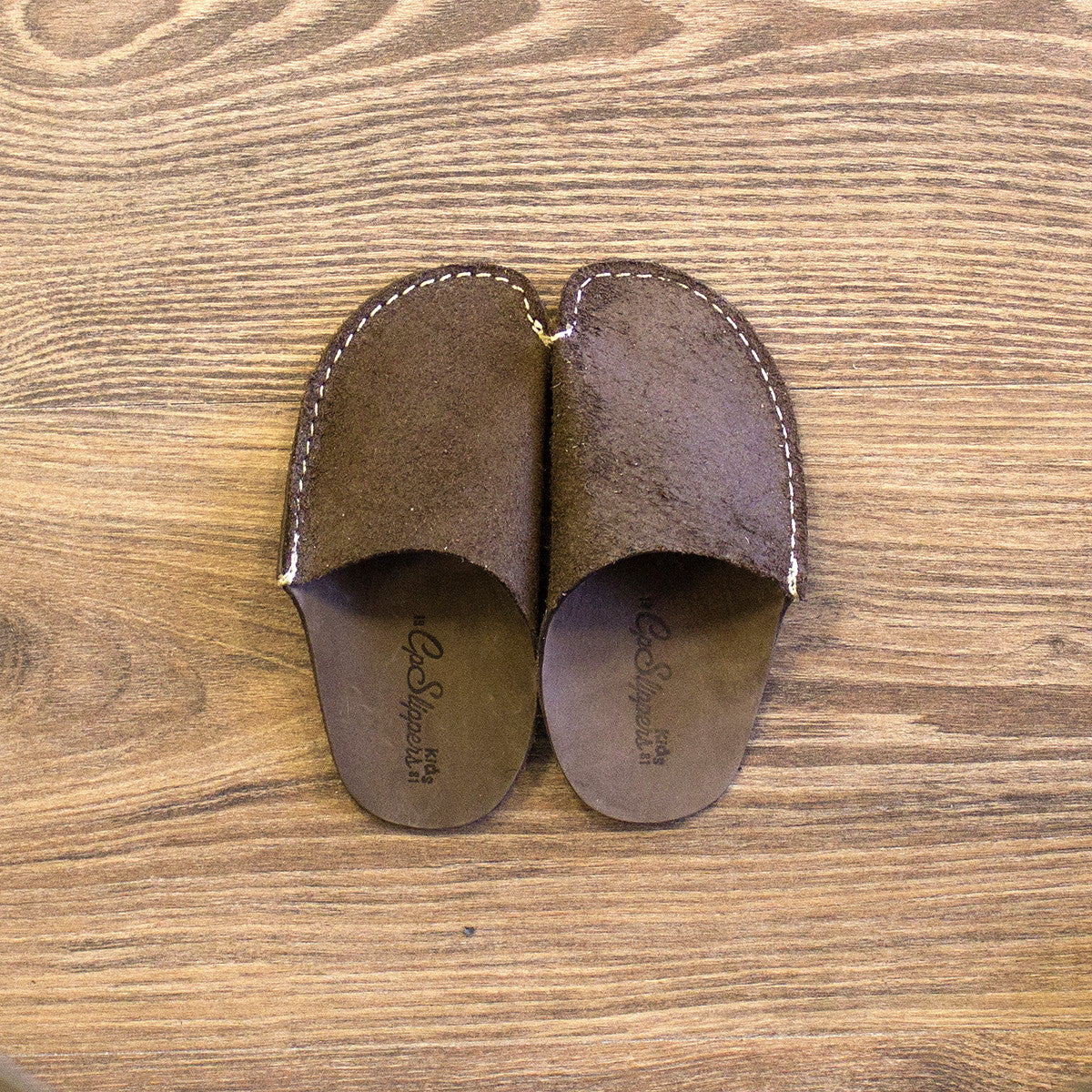 Brown Leather Kids Slipper - CP Slippers