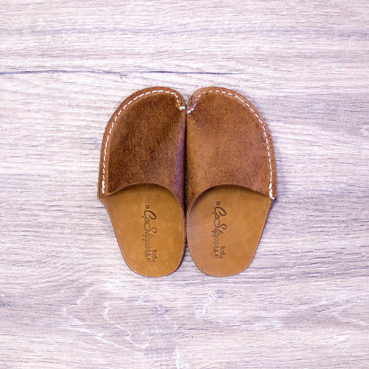 Tan Leather Kids Slipper - CP Slippers