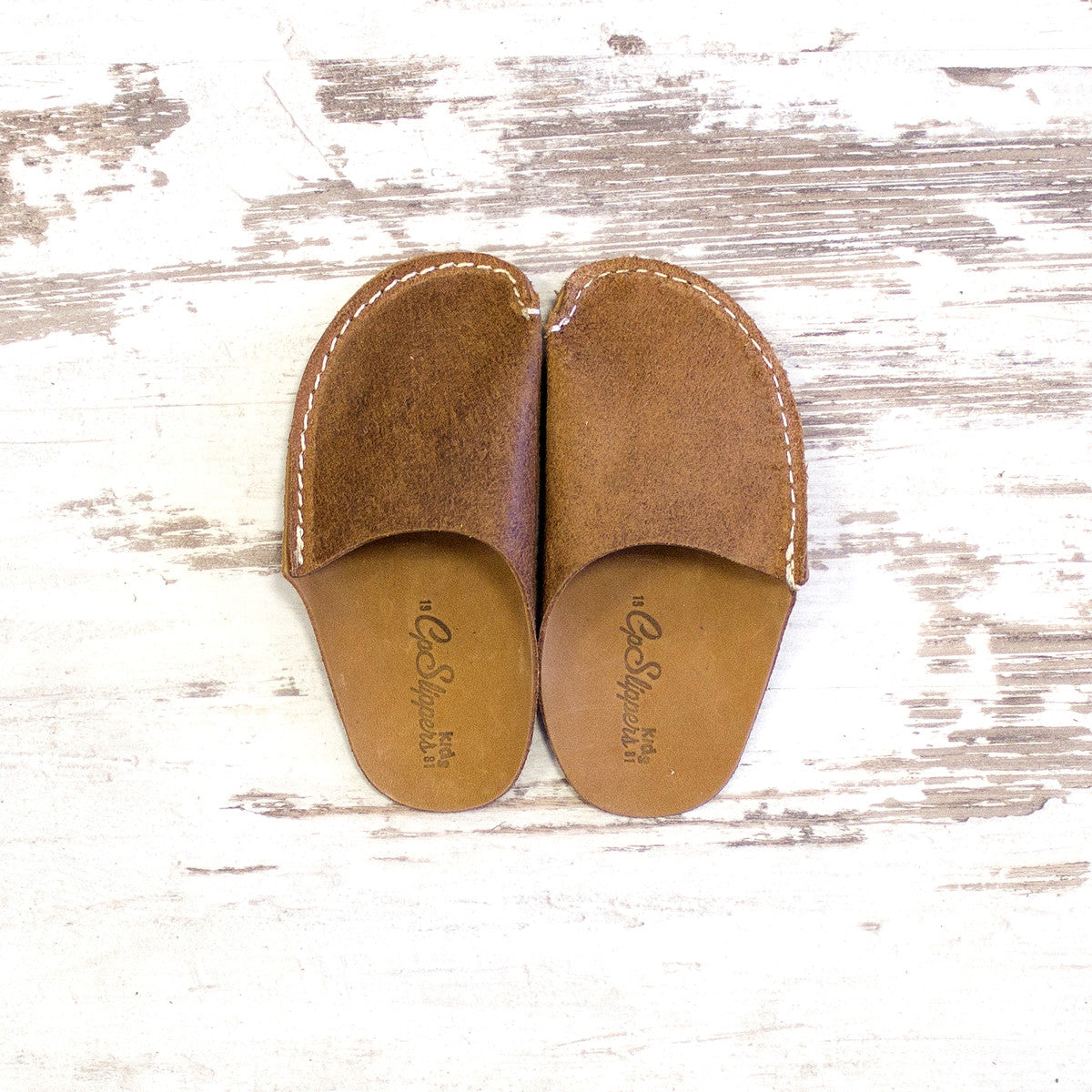 Tan Leather Kids Slipper - CP Slippers