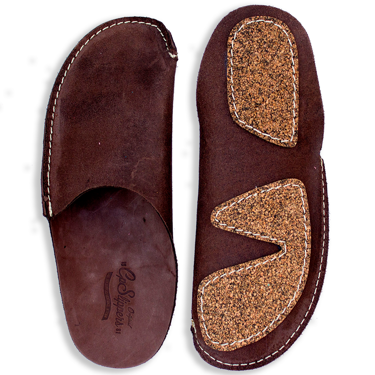 Brown vegetable tanned leather CP Slippers  home shoes for stay at home 