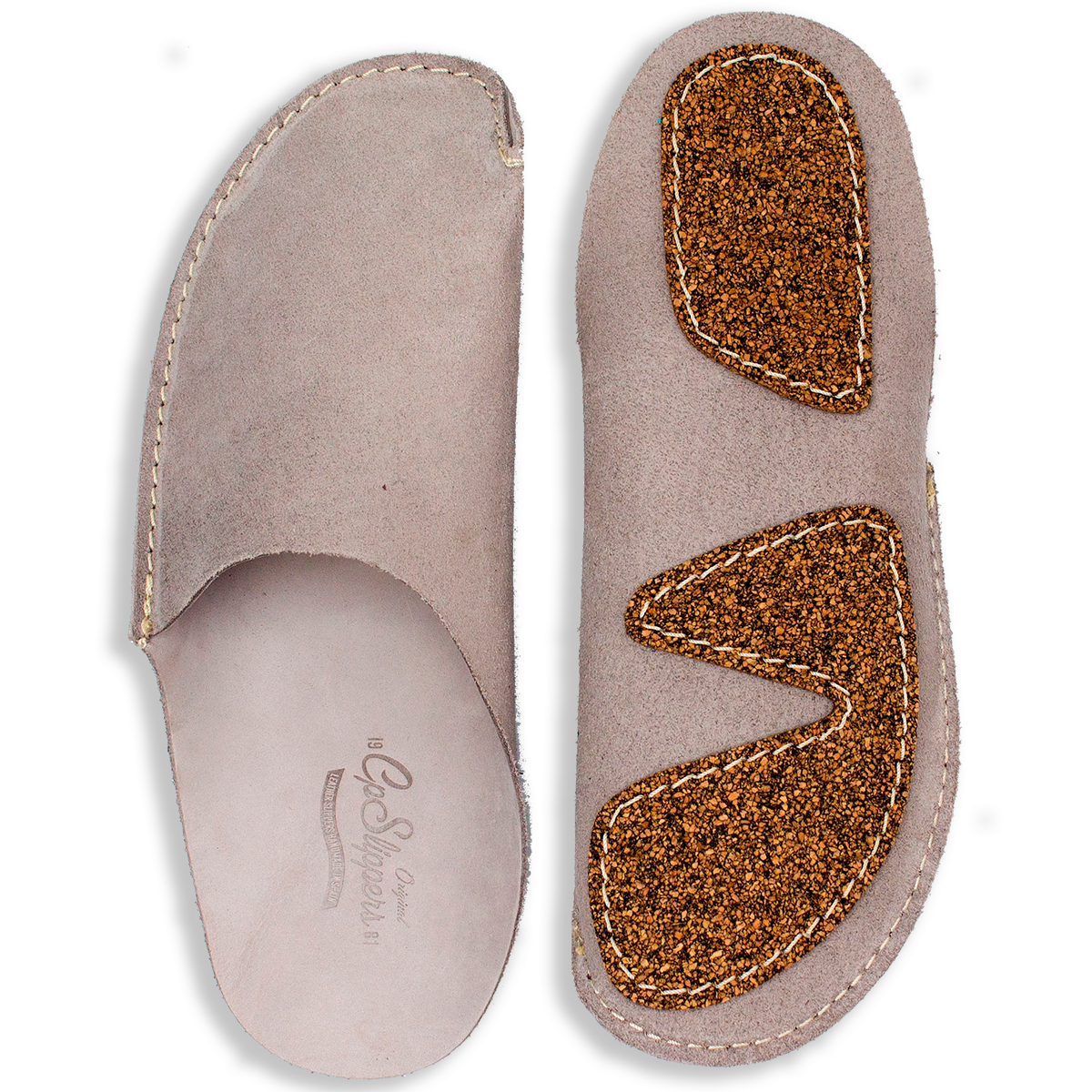 Gray leather CP Slippers minimalist home shoes with cork sole anti-slip