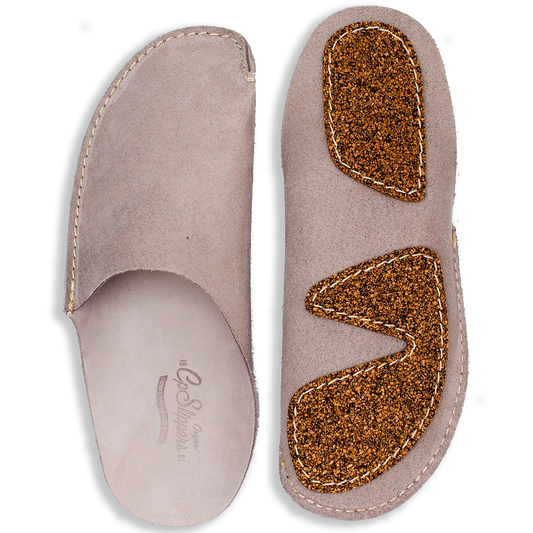 Gray leather CP Slippers minimalist home shoes with cork sole anti-slip