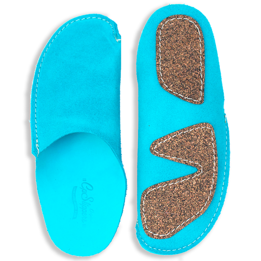 Turquoise leather color CP Slippers home shoes with cork sole anti-slip
