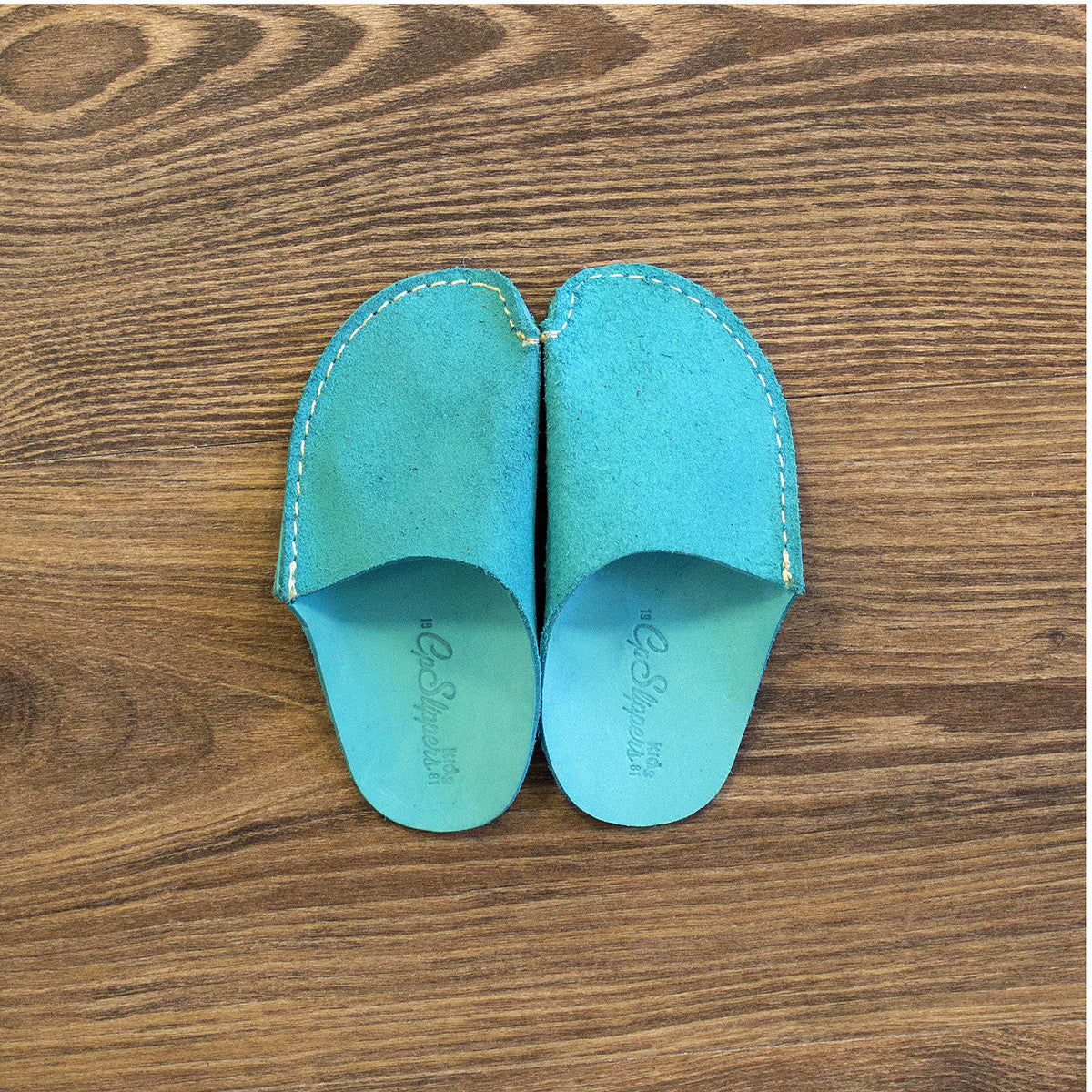 Turquoise Leather Kids Slipper - CP Slippers