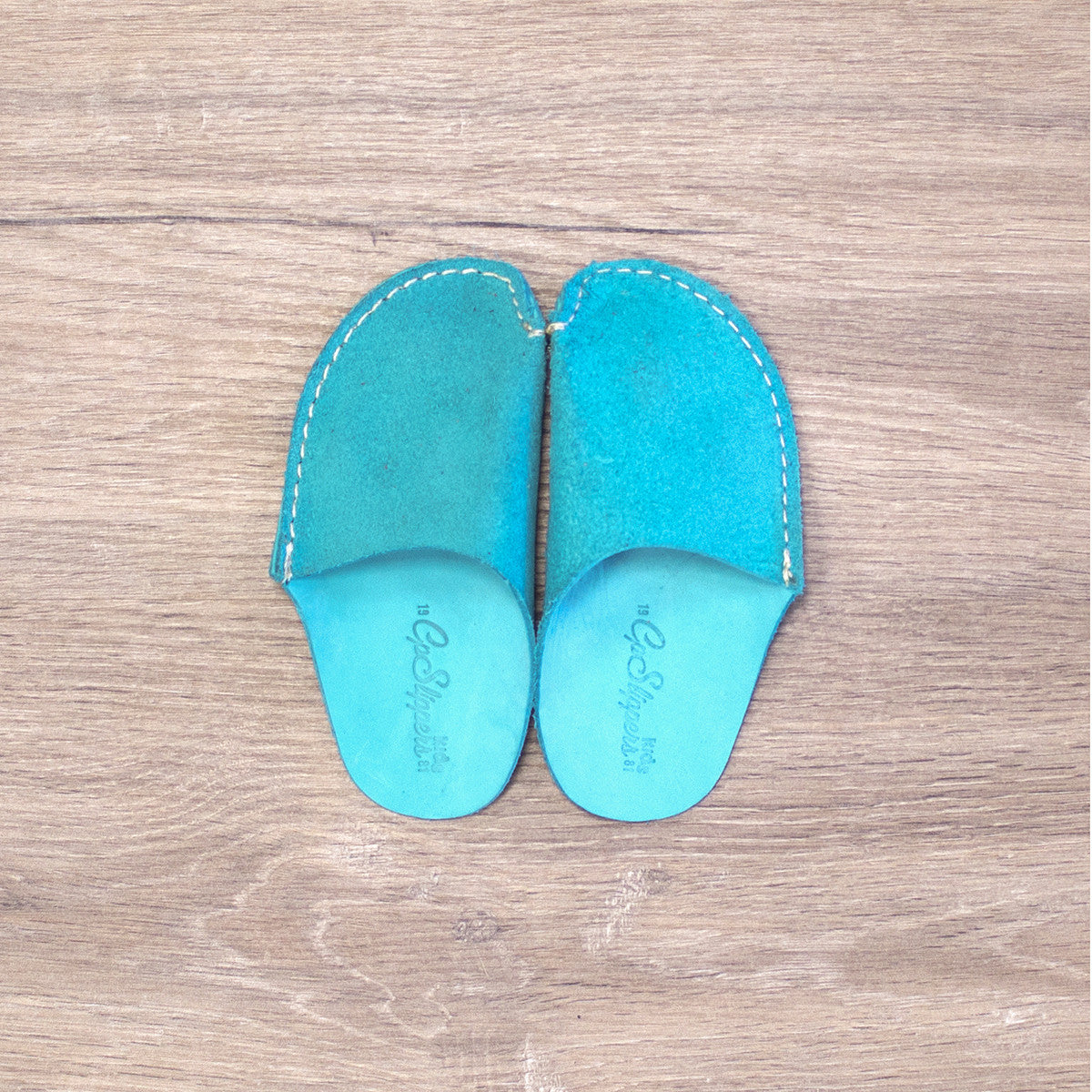 Turquoise Leather Kids Slipper - CP Slippers