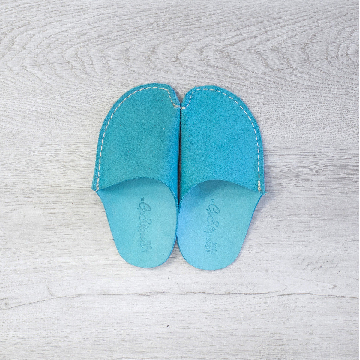 Turquoise Leather Kids Slipper - CP Slippers