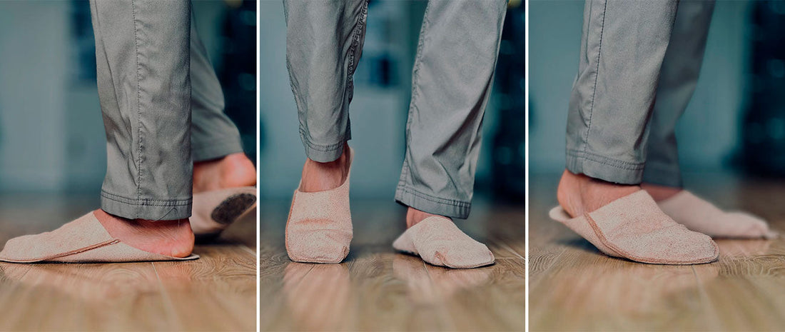 Barefoot leather slippers by CP Slippers showing the comfort and natural movement of wearing house slippers indoors