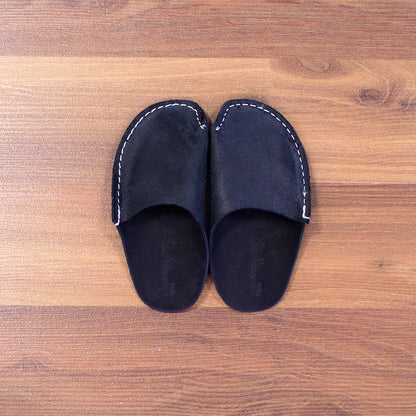Black Leather Kids Slipper - CP Slippers