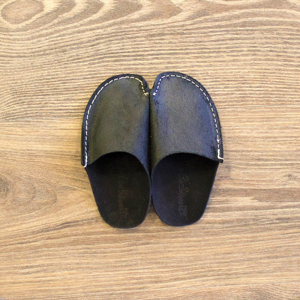 Black Leather Kids Slipper - CP Slippers