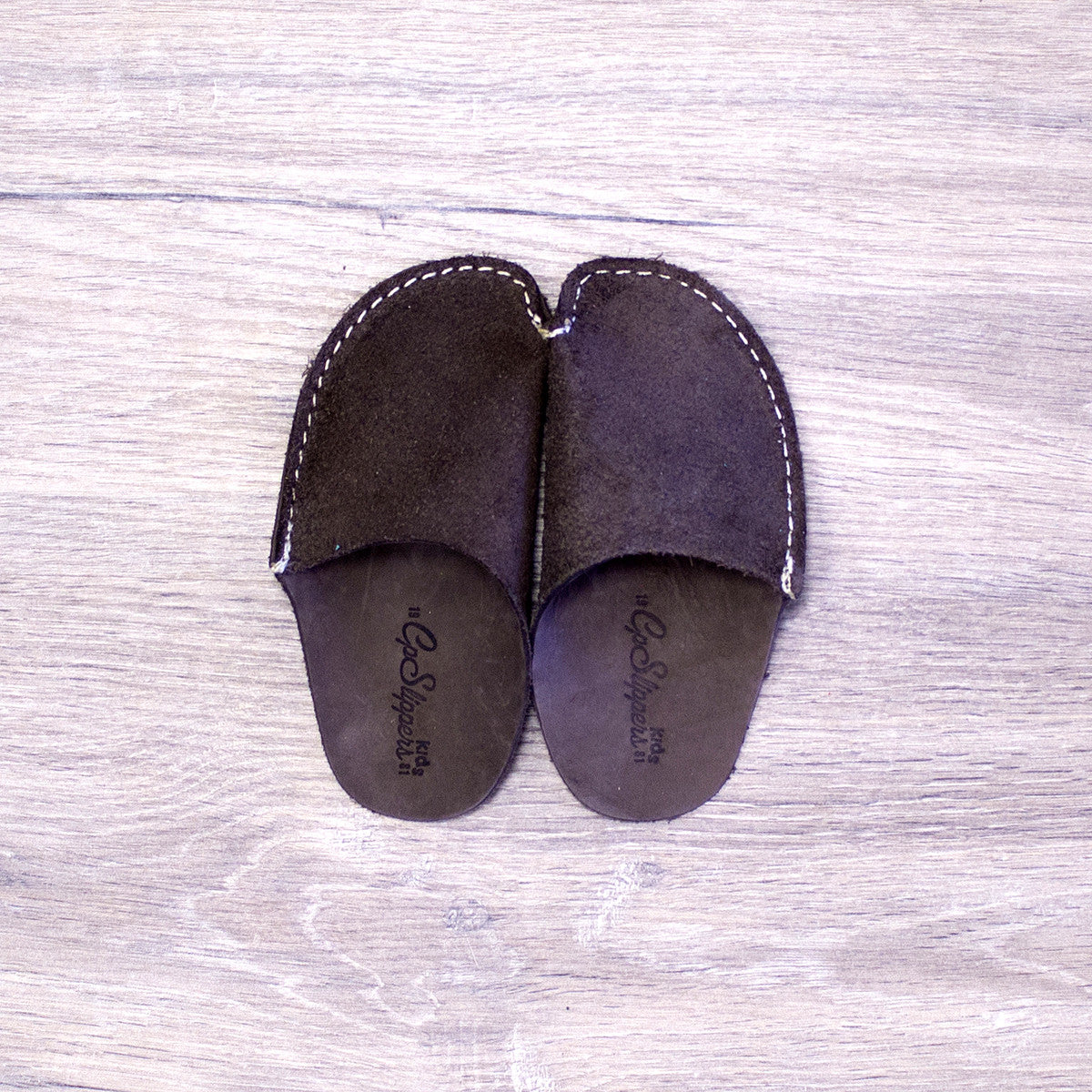 Brown Leather Kids Slipper - CP Slippers