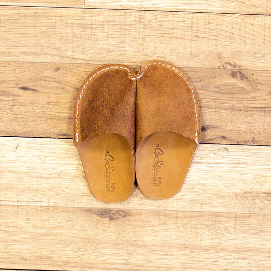 Tan Leather Kids Slipper - CP Slippers