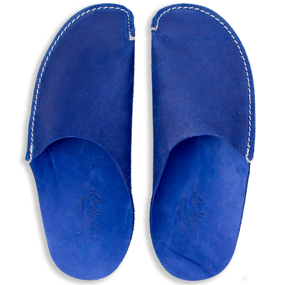 Blue leather slippers home shoes