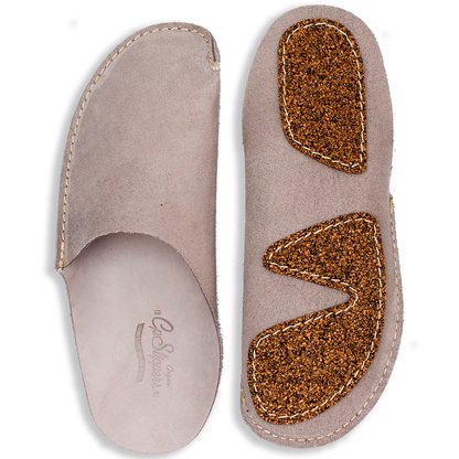 Gray leather CP Slippers minimalist home shoes with cork sole anti-slip
