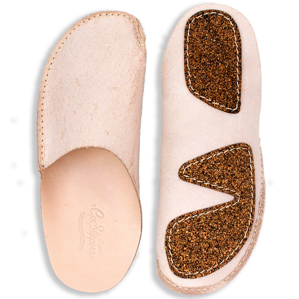 Natural veg-tan CP Slipeprs luxe cork sole home shoes