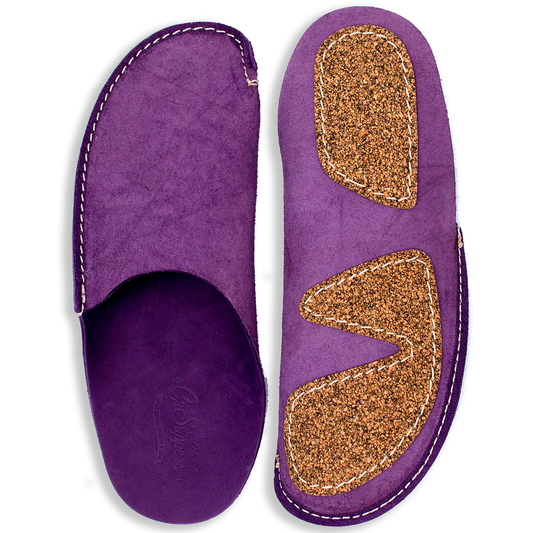 Violet color leather CP Slippers home shoes with cork sole anti-slip for men and women at home