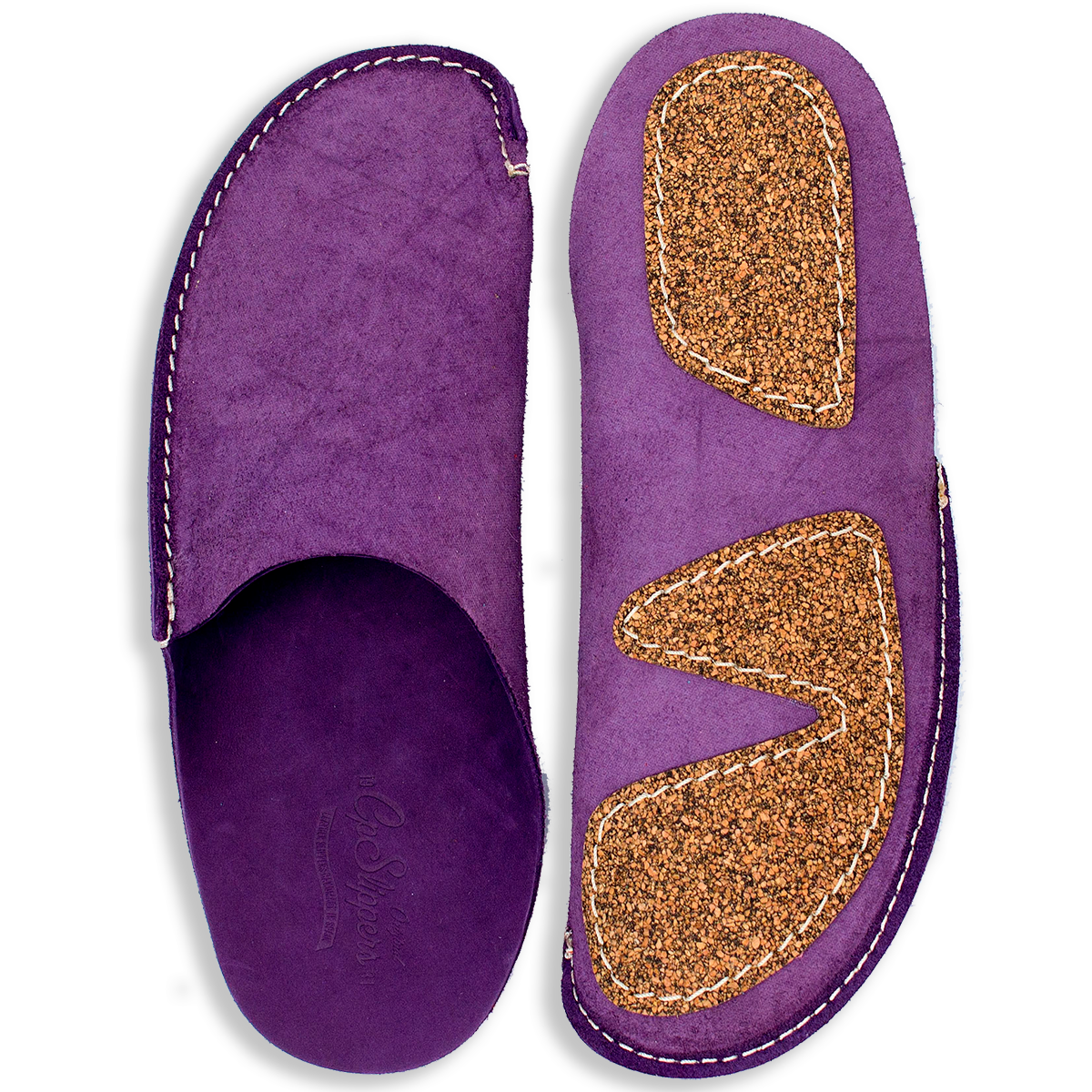 Violet color leather CP Slippers home shoes with cork sole anti-slip for men and women at home
