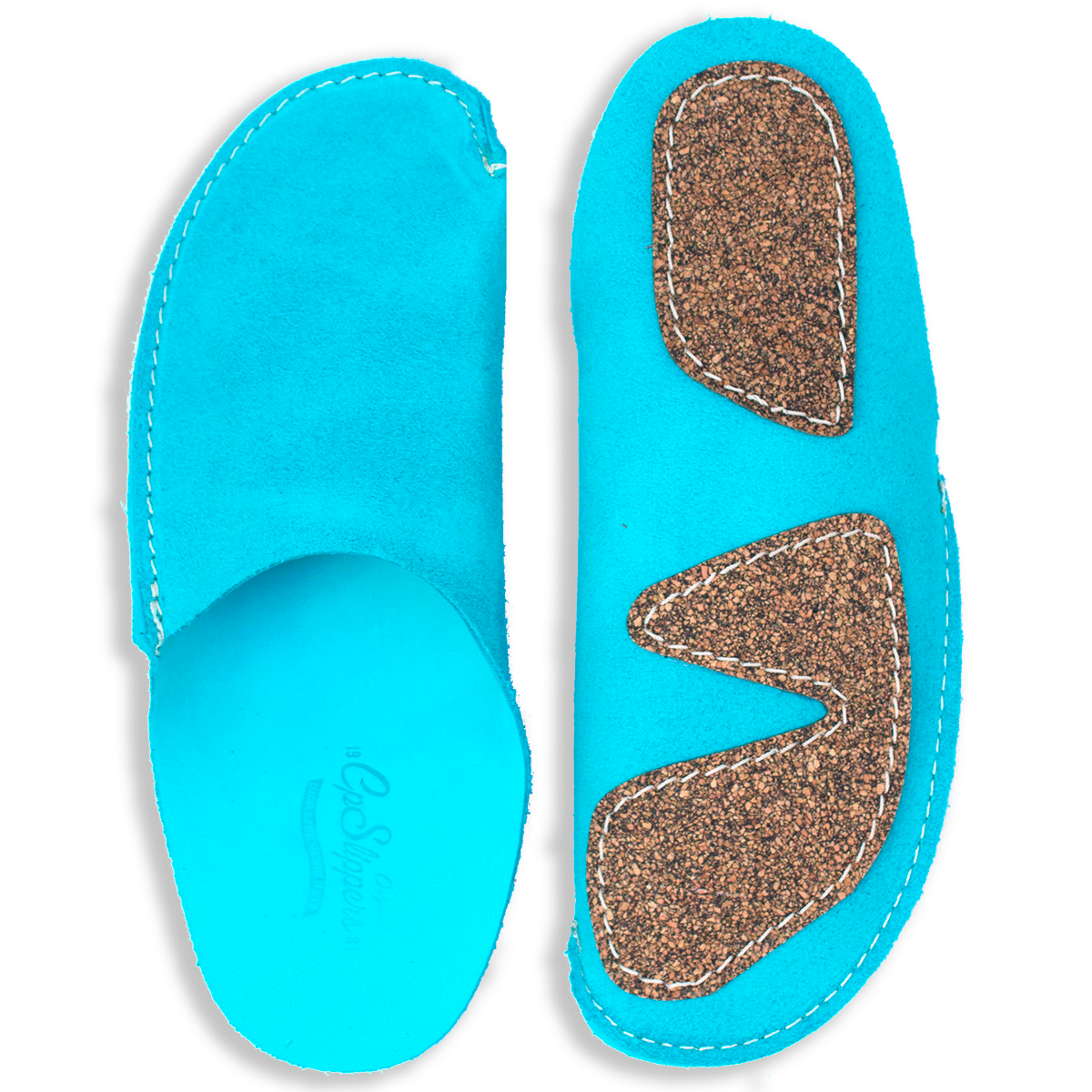 Turquoise leather color CP Slippers home shoes with cork sole anti-slip