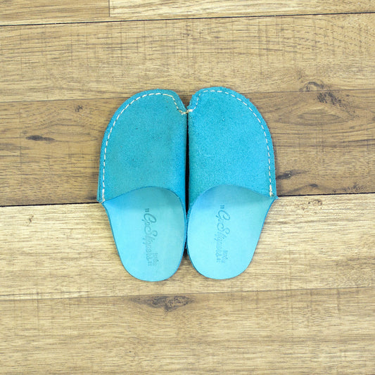 Turquoise Leather Kids Slipper - CP Slippers